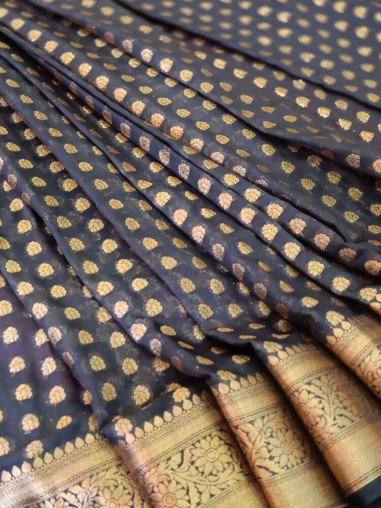 BLACK BUTI BANARASI CHINON SILK SAREE