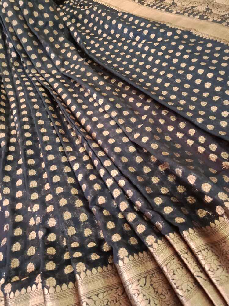 BLACK BUTI BANARASI CHINON SILK SAREE