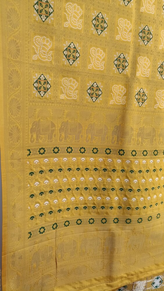 RADIANT SUNSHINE GLOW BANDHEJ BANARASI SEMI SILK SAREE