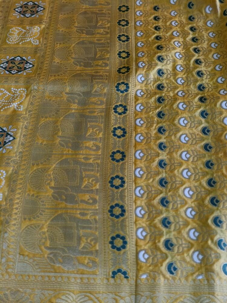 RADIANT SUNSHINE GLOW BANDHEJ BANARASI SEMI SILK SAREE