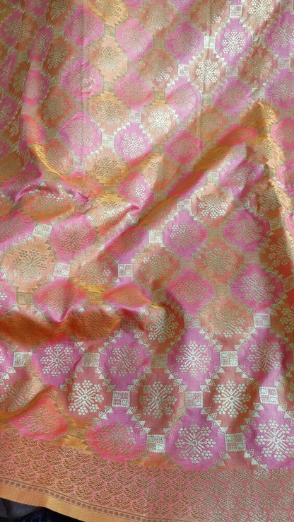 PINK AND ORANGE RANGKAT BANARASI KATAN SILK SAREE