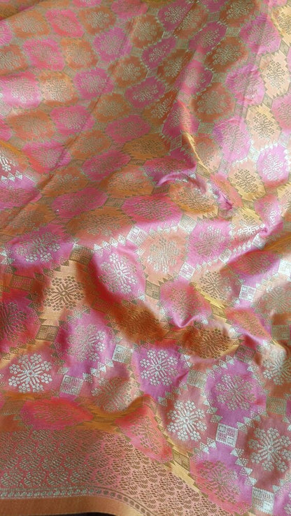 PINK AND ORANGE RANGKAT BANARASI KATAN SILK SAREE