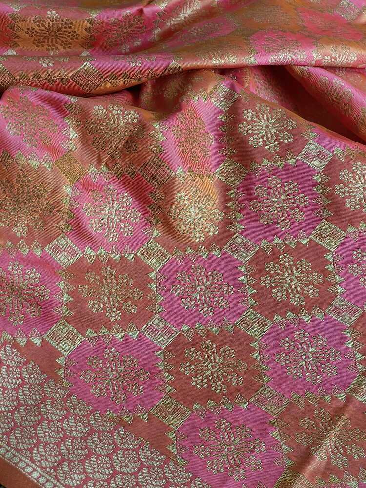 PINK AND ORANGE RANGKAT BANARASI KATAN SILK SAREE