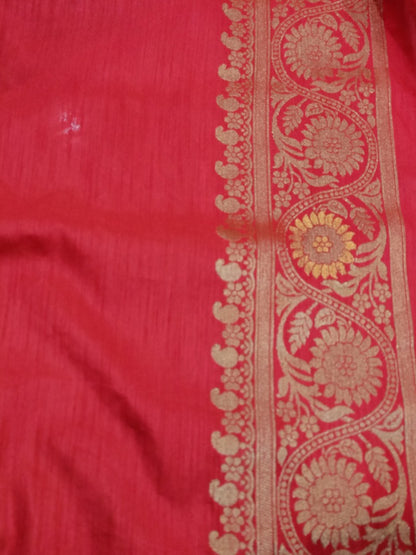 RED PEACOCK FLORAL JAAL BANARASI SEMI SILK SAREE