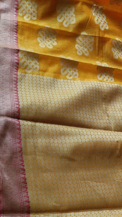 YELLOW RANGOLI BANARASI COTTON WEAVE SAREE