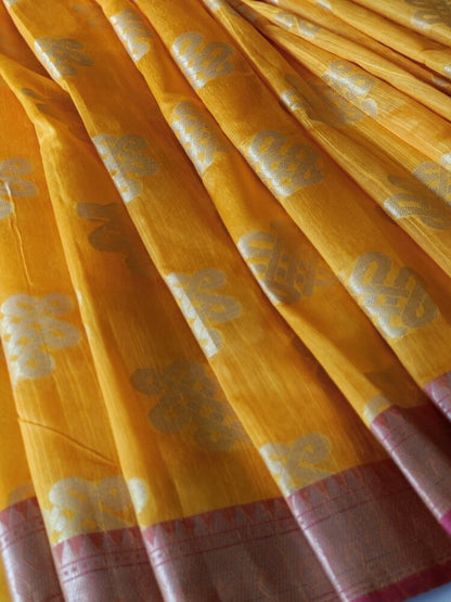 YELLOW RANGOLI BANARASI COTTON WEAVE SAREE