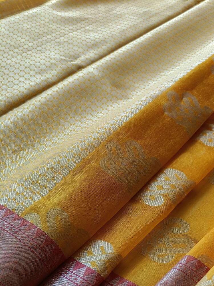 YELLOW RANGOLI BANARASI COTTON WEAVE SAREE