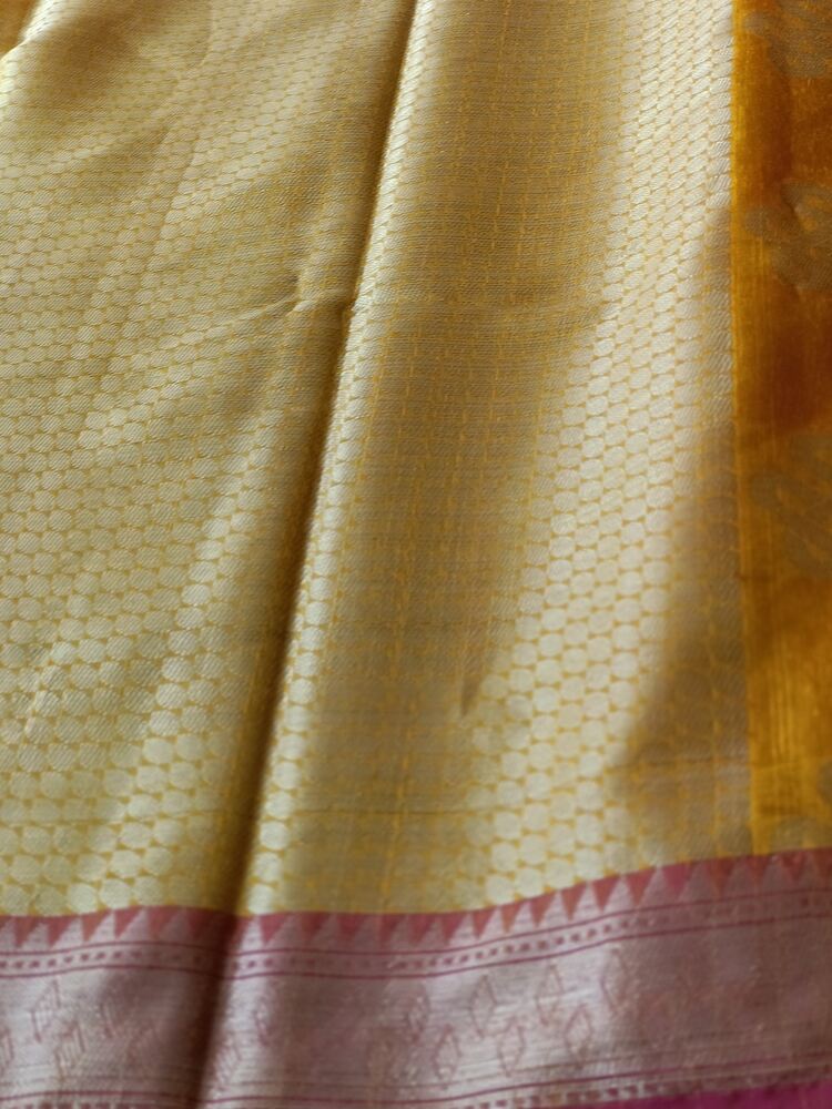 YELLOW RANGOLI BANARASI COTTON WEAVE SAREE