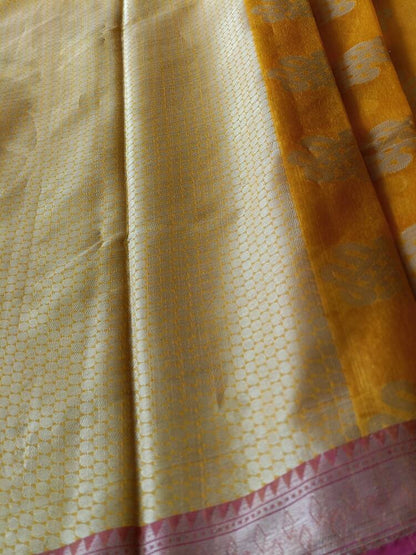 YELLOW RANGOLI BANARASI COTTON WEAVE SAREE