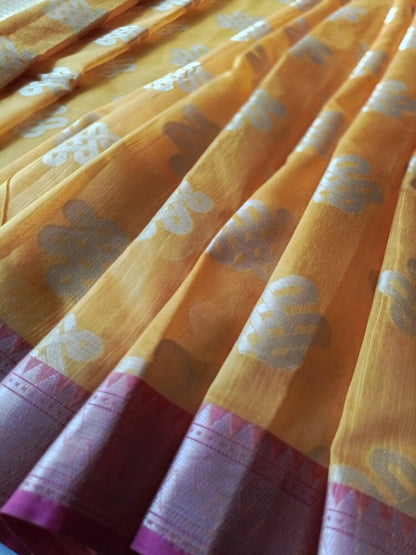 YELLOW RANGOLI BANARASI COTTON WEAVE SAREE