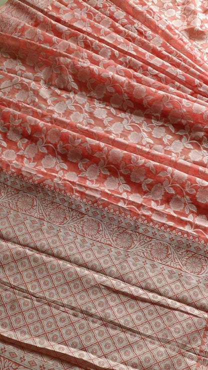 ORANGE FLORAL BANARASI COTTON WEAVE SAREE