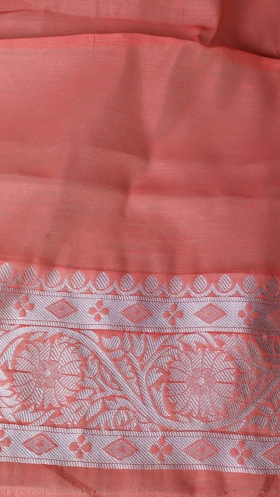 ORANGE FLORAL BANARASI COTTON WEAVE SAREE