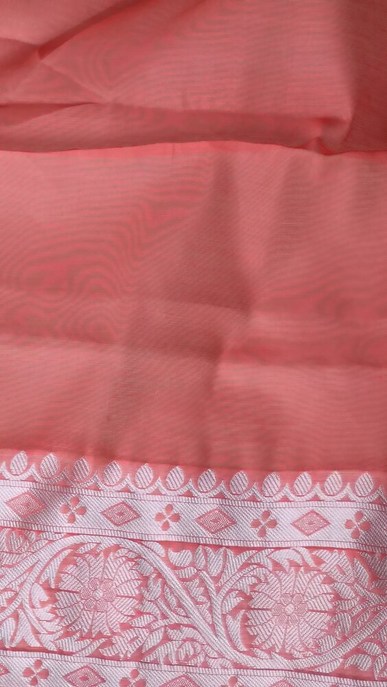 ORANGE FLORAL BANARASI COTTON WEAVE SAREE