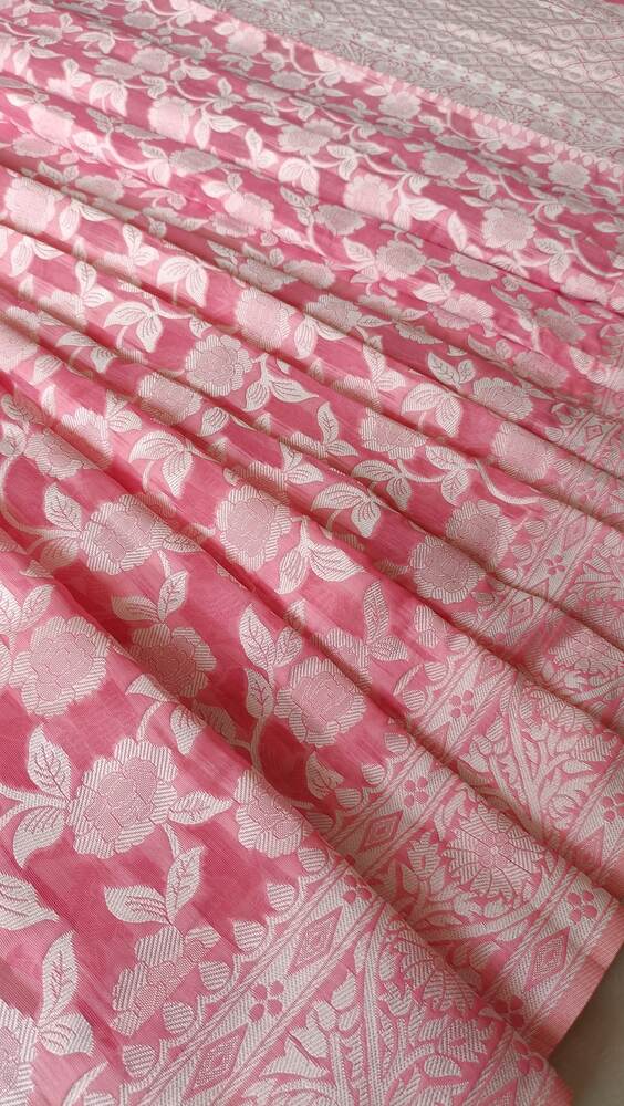 PINK FLORAL BANARASI COTTON WEAVE SAREE