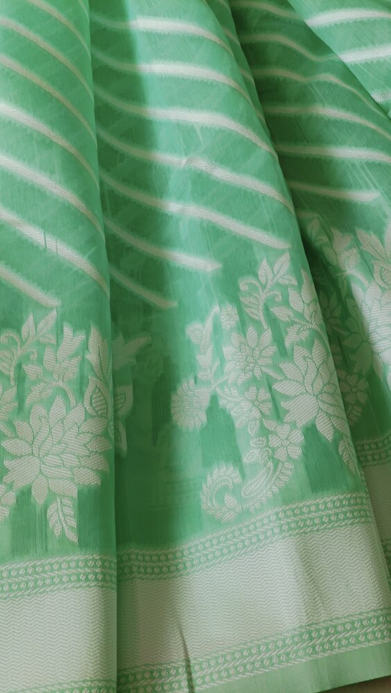 PISTA GREEN LEHARIYA BANARASI COTTON WEAVE SAREE