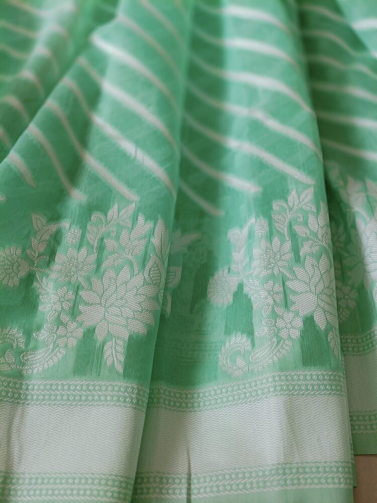 PISTA GREEN LEHARIYA BANARASI COTTON WEAVE SAREE