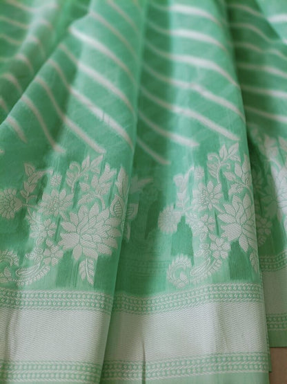 PISTA GREEN LEHARIYA BANARASI COTTON WEAVE SAREE