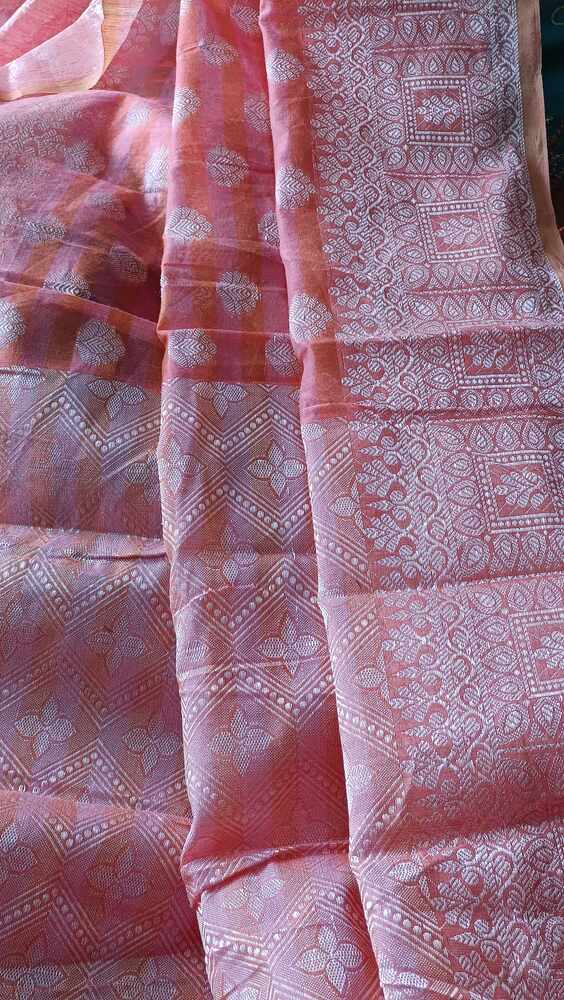 PEACH BUTTA BUTI COTTON WEAVE BANARASI SAREE