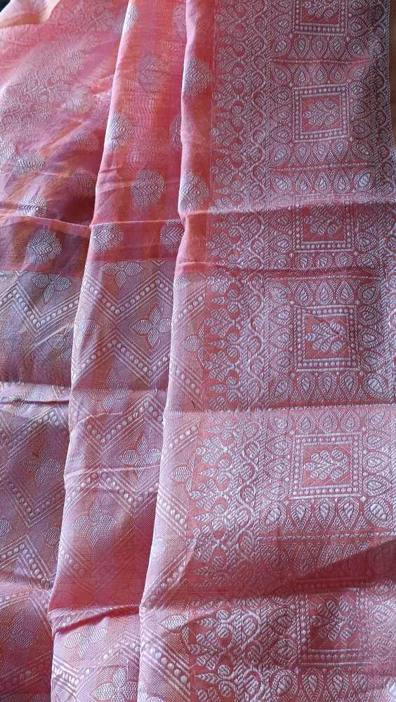 PEACH BUTTA BUTI COTTON WEAVE BANARASI SAREE