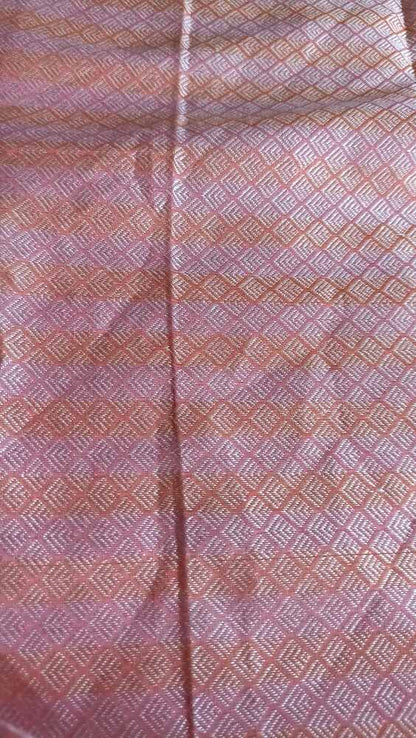 PEACH BUTTA BUTI COTTON WEAVE BANARASI SAREE