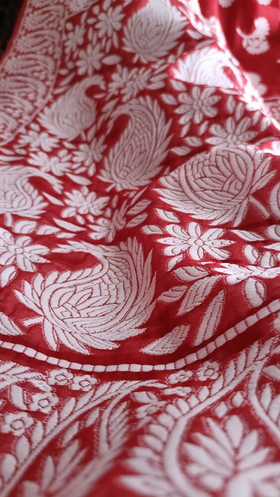 RED FLORAL BANARASI COTTON WEAVE SAREE