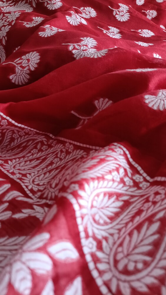 RED FLORAL BANARASI COTTON WEAVE SAREE