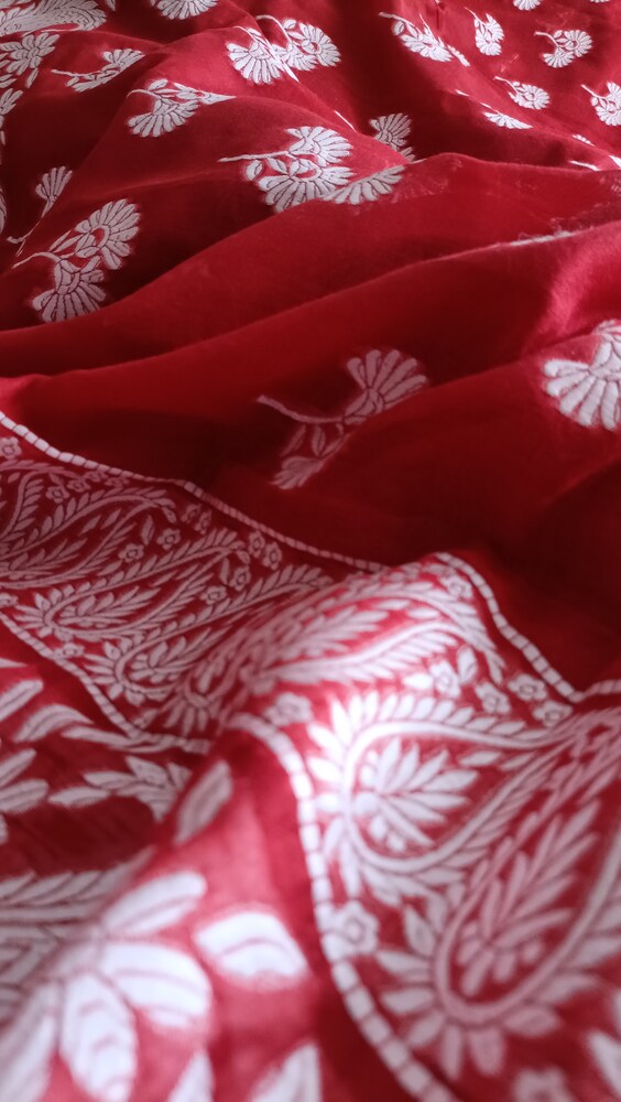 RED FLORAL BANARASI COTTON WEAVE SAREE