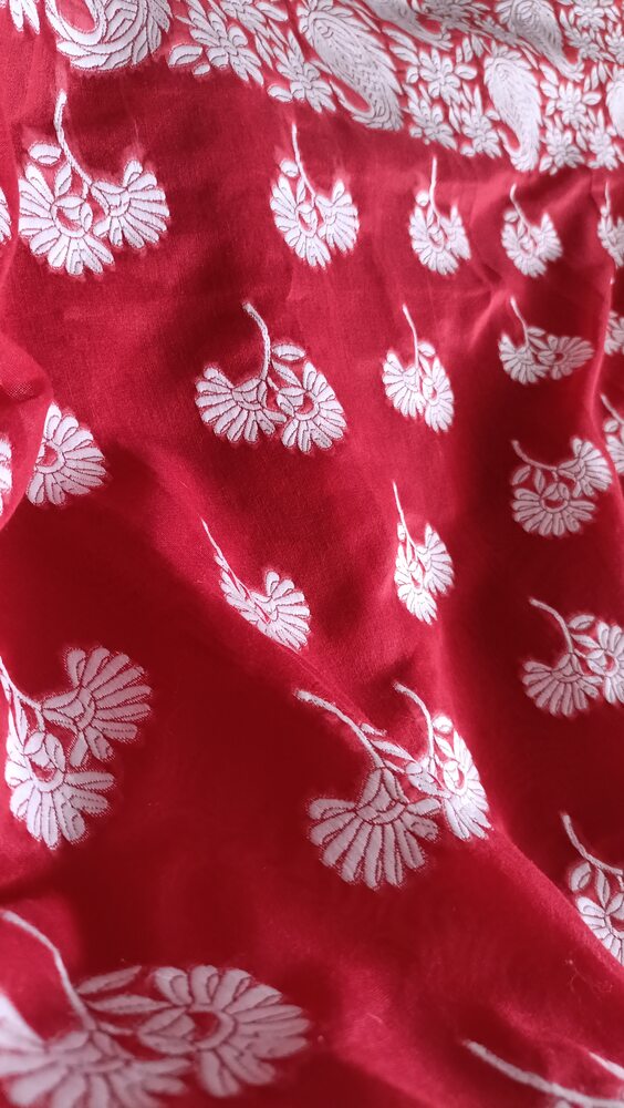 RED FLORAL BANARASI COTTON WEAVE SAREE