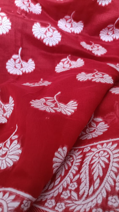 RED FLORAL BANARASI COTTON WEAVE SAREE