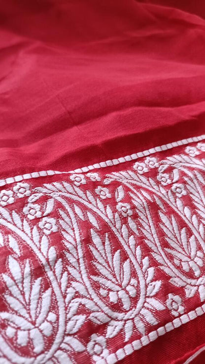 RED FLORAL BANARASI COTTON WEAVE SAREE