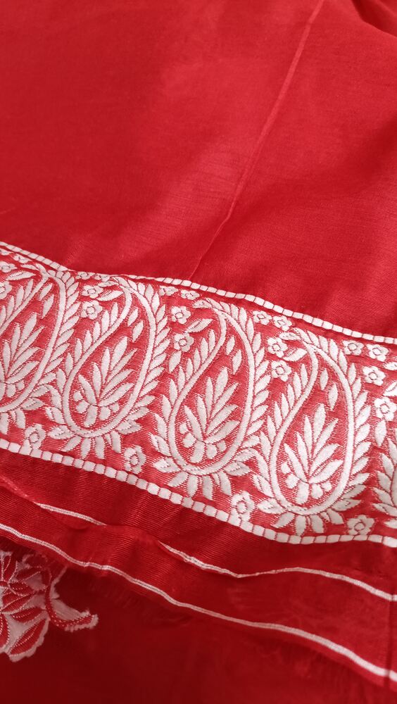 RED FLORAL BANARASI COTTON WEAVE SAREE