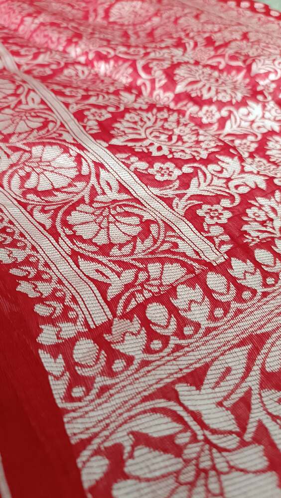 RED BUTTA BUTI COTTON WEAVE BANARASI SAREE