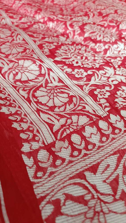 RED BUTTA BUTI COTTON WEAVE BANARASI SAREE