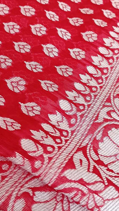 RED BUTTA BUTI COTTON WEAVE BANARASI SAREE