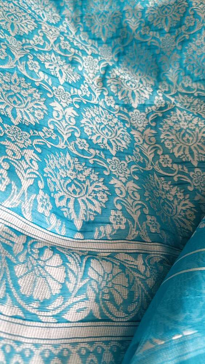 SKY BLUE BUTTA BUTI COTTON WEAVE BANARASI SAREE