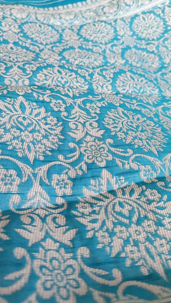 SKY BLUE BUTTA BUTI COTTON WEAVE BANARASI SAREE