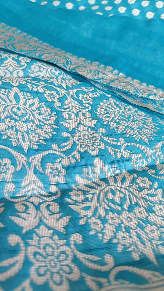 SKY BLUE BUTTA BUTI COTTON WEAVE BANARASI SAREE