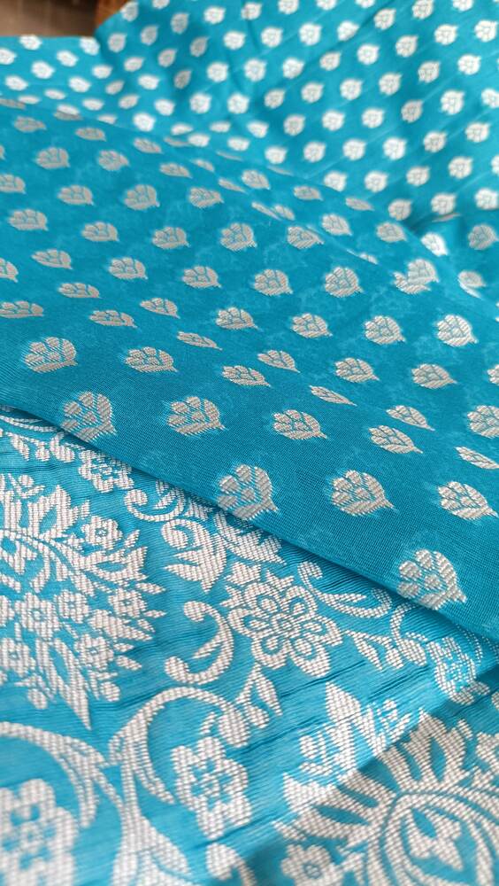 SKY BLUE BUTTA BUTI COTTON WEAVE BANARASI SAREE