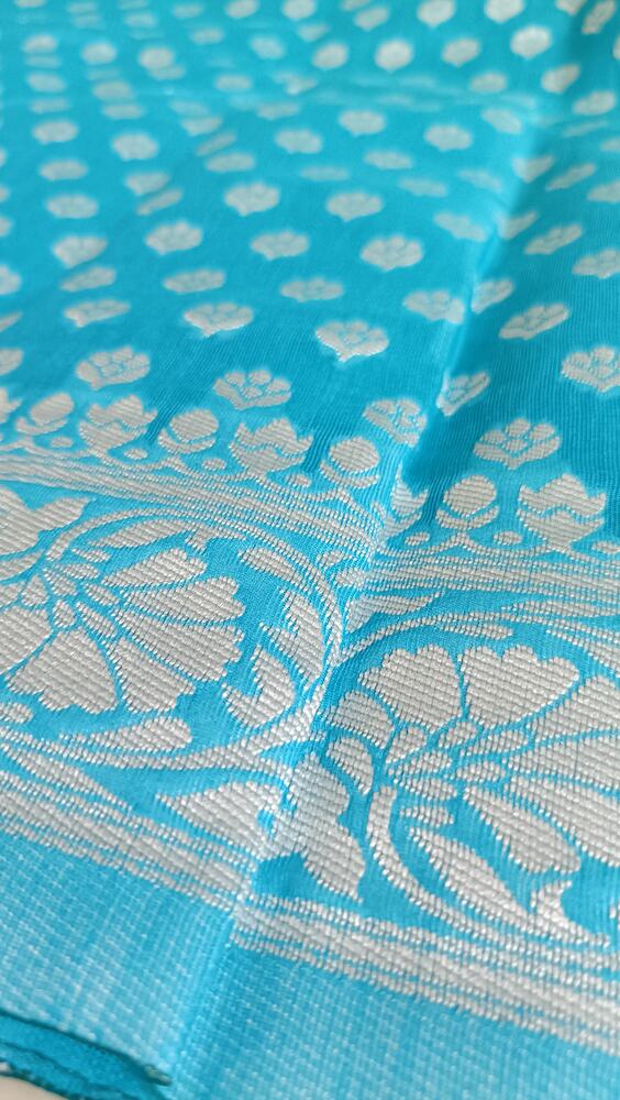 SKY BLUE BUTTA BUTI COTTON WEAVE BANARASI SAREE