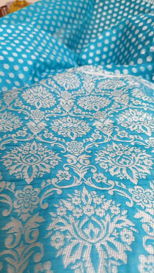 SKY BLUE BUTTA BUTI COTTON WEAVE BANARASI SAREE