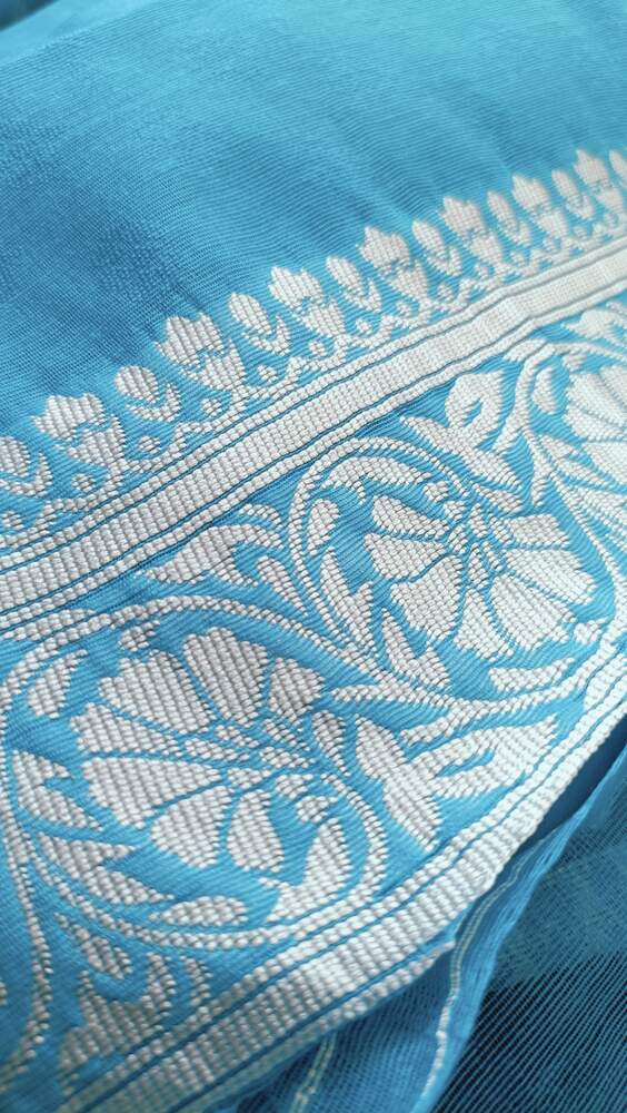 SKY BLUE BUTTA BUTI COTTON WEAVE BANARASI SAREE