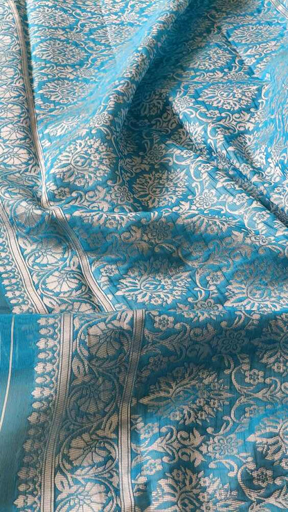 SKY BLUE BUTTA BUTI COTTON WEAVE BANARASI SAREE