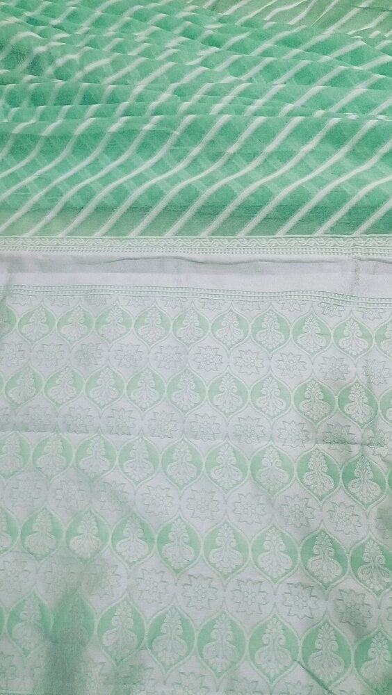 PISTA GREEN LEHARIYA BANARASI COTTON WEAVE SAREE