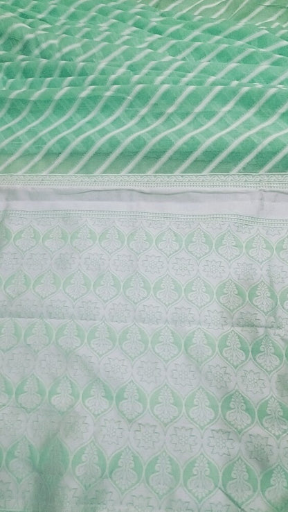 PISTA GREEN LEHARIYA BANARASI COTTON WEAVE SAREE