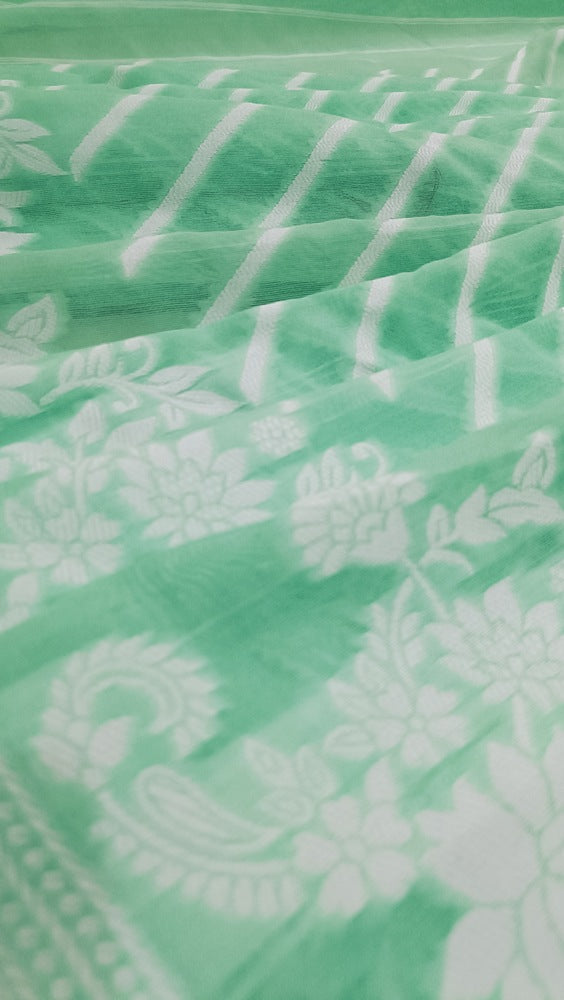 PISTA GREEN LEHARIYA BANARASI COTTON WEAVE SAREE