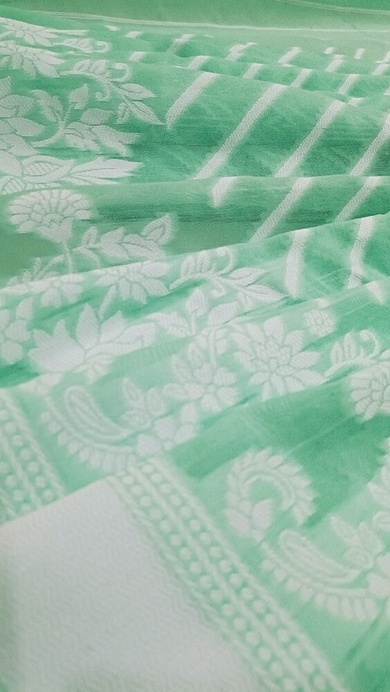 PISTA GREEN LEHARIYA BANARASI COTTON WEAVE SAREE