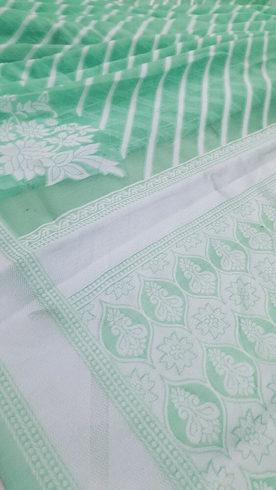 PISTA GREEN LEHARIYA BANARASI COTTON WEAVE SAREE