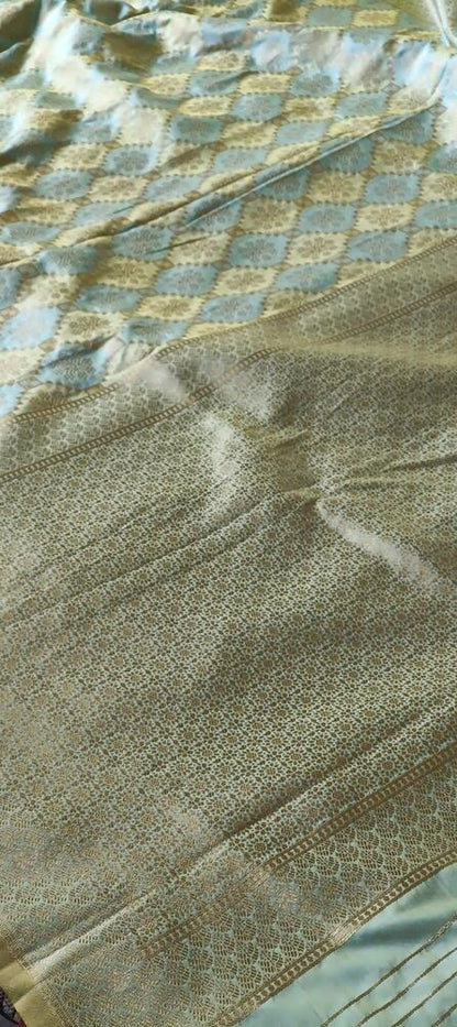 LIGHT BLUE WITH LIGHT GREEN RANGKAT BANARASI KATAN SILK SAREE