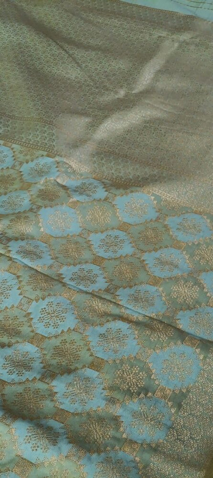 LIGHT BLUE WITH LIGHT GREEN RANGKAT BANARASI KATAN SILK SAREE