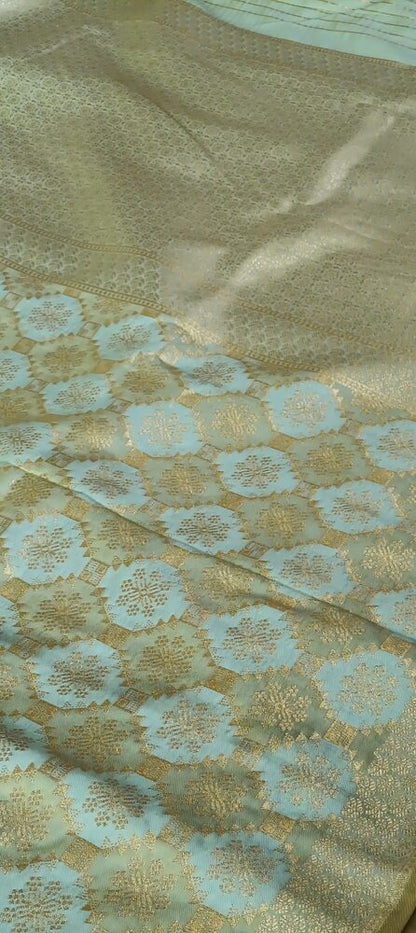 LIGHT BLUE WITH LIGHT GREEN RANGKAT BANARASI KATAN SILK SAREE